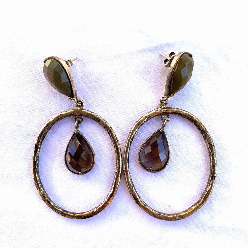 Gold Statement Earrings, with champagne stone drop